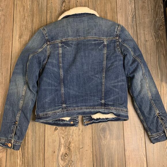 American Eagle Denim Trucker Jacket Sherpa Lined Size Small - Picture 2 of 6